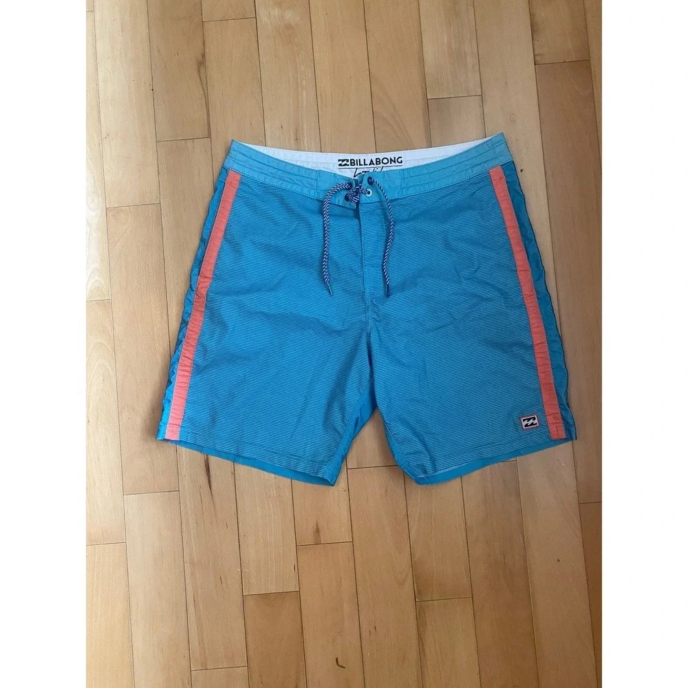 Billabong Board Shorts Mens 32 Blue Lo Tides Striped‎ Recycler Swim Trunks